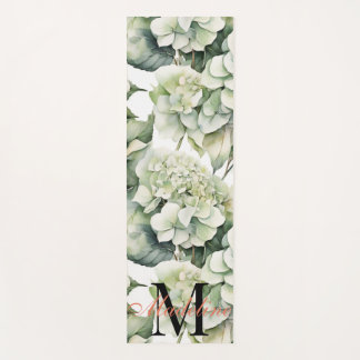 Elegante witte groene waterverf bloemenhortensia's yogamat