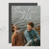 Elegante witte handgeschreven script foto overlay save the date (Voorkant / Achterkant)