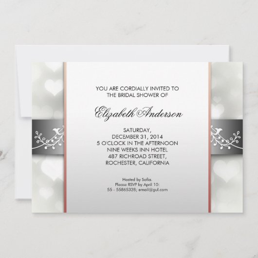 Elegante witte harten bruids douche uitnodiging (Achterkant)