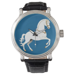 Elegante Witte Hengst Klassiek Paard Luxe Kunst Horloge