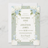 Elegante Witte Hortensia Blauwe Bloemige Trouw Uit Kaart (Voorkant)