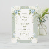 Elegante Witte Hortensia Blauwe Bloemige Trouw Uit Kaart (Staand voorkant)
