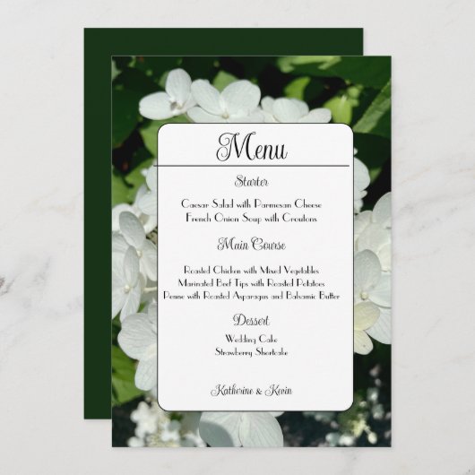 Elegante witte Hydrangea bruiloft Menu (Voorkant / Achterkant)