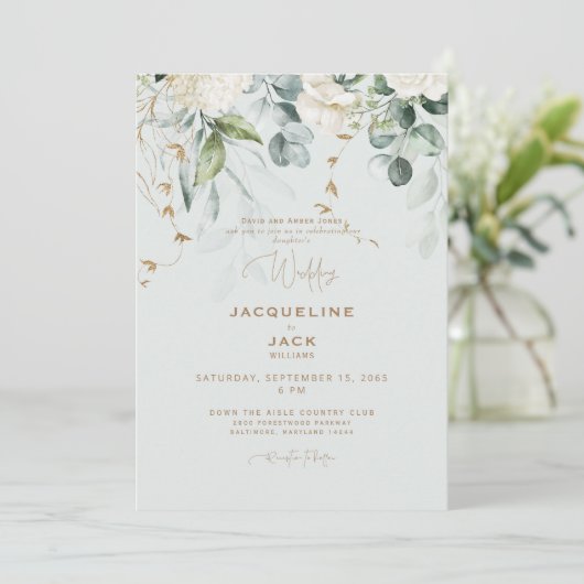 Elegante Witte Hydrangea Lichte Wijze Bruiloft II Kaart (Staand voorkant)