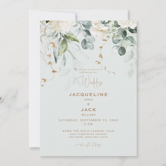 Elegante Witte Hydrangea Lichte Wijze Bruiloft Kaart (Voorkant)
