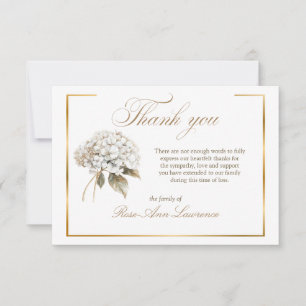 Elegante witte Hydrangea Rouwkaart met gouden lijs Bedankkaart