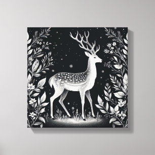 Elegante witte inkt herten in botanische lijst canvas afdruk