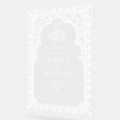 Elegante witte islamitische boog koppels bruiloft acryl bord (Hoek)
