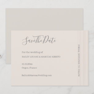 Elegante witte ivoor gestreepte save-the-date trou kaart