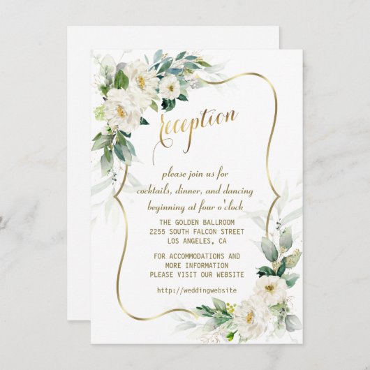 Elegante witte ivoorkleurige bloemen gouden trouwr kaart (Voorkant / Achterkant)