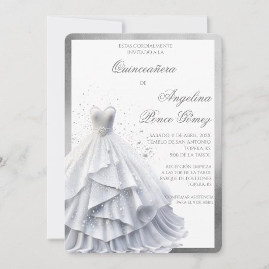 Elegante Witte jurk quinceañera uitnodiging (Voorkant)