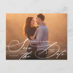 Elegante witte kalligrafie Save the Date Briefkaart