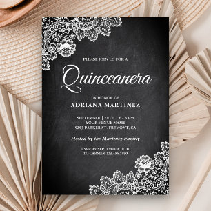 Elegante Witte Kant Boerse Schoolbord Quinceanera Kaart