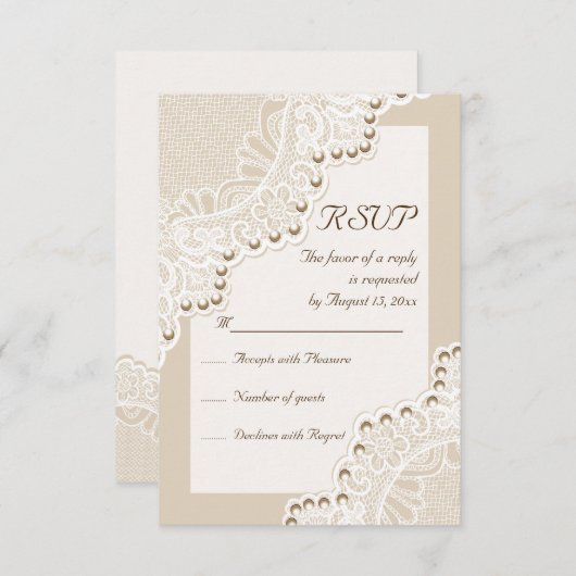Elegante witte kant met parels bruiloft RSVP antwo (Voorkant / Achterkant)