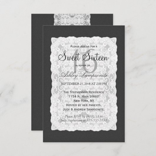 Elegante witte kant op zwart kaart (Voorkant / Achterkant)