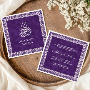 Elegante witte kant rand paarse islamitische Aqiqa Kaart