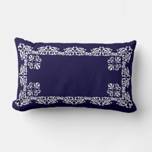 Elegante witte kant vector op marineblauw kussen