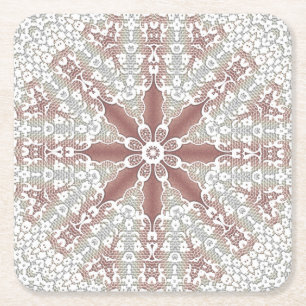 Elegante Witte Kanten Bloemen Papier Onderzetter
