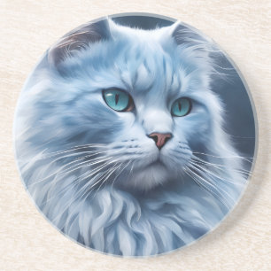 Elegante Witte Kat Blauwe Ogen Artistieke Hoes Zandsteen Onderzetter