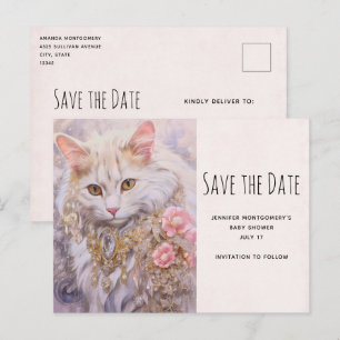 Elegante witte kat in diamanten juwelen Save the D Uitnodiging Briefkaart
