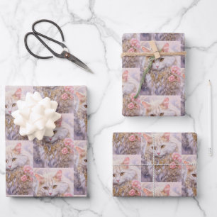 Elegante witte kat in juwelen patroon inpakpapier vel