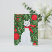 Elegante witte kat kerst feestdagenkaart (Staand voorkant)