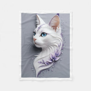 Elegante witte kat met paarse bloemen fleece deken