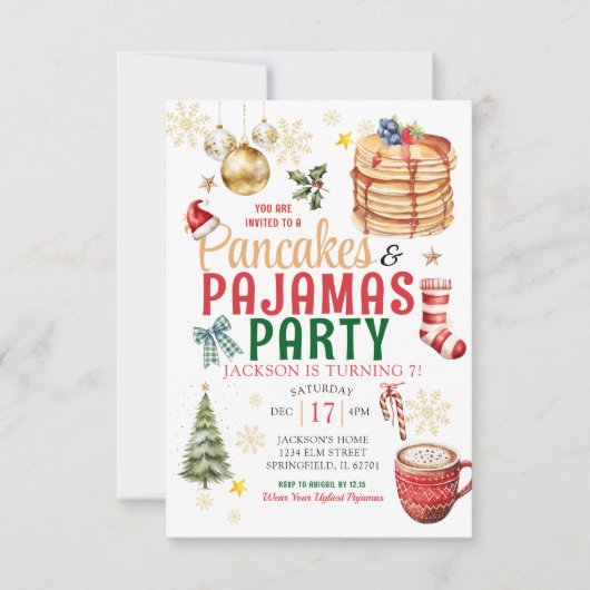 Elegante Witte Kerst Pannenkoek Pyjama Verjaardag Kaart (Voorkant)