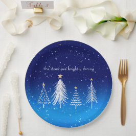 Elegante witte kerstboom met gouden sterren papieren bordje
