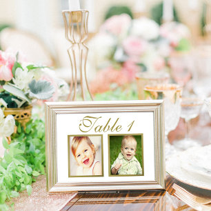 Elegante witte kinderfoto tafelnummerkaart kaart