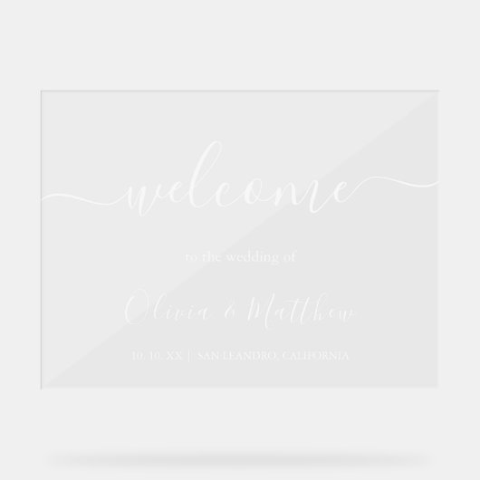 Elegante witte klassieke minimalistische bruiloft acryl bord (Voorkant)