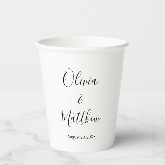 Elegante witte klassieke minimalistische bruiloft papieren bekers (Voorkant)