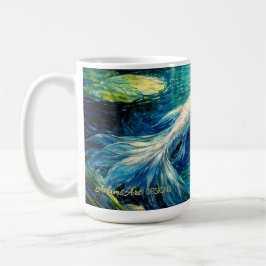 Elegante Witte Koi & Waterlelie Impressionistische Koffiemok