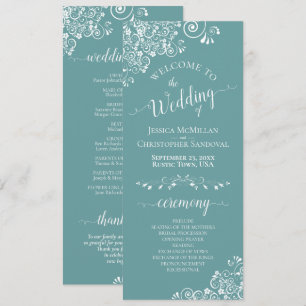 Elegante witte krullen op een aqua turquoise fancy programma