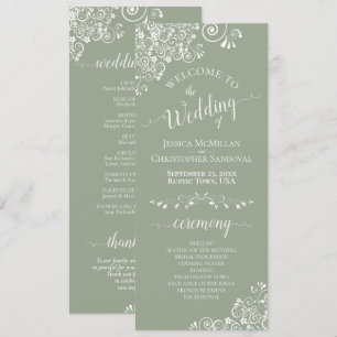 Elegante witte krullen op saliegroene fancy bruilo programma
