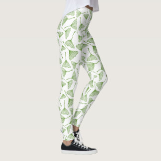 Elegante witte leggingen met groene ginkgo blad leggings