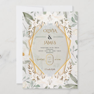 Elegante Witte Lelie Bloemige Geometrische Gouden Kaart