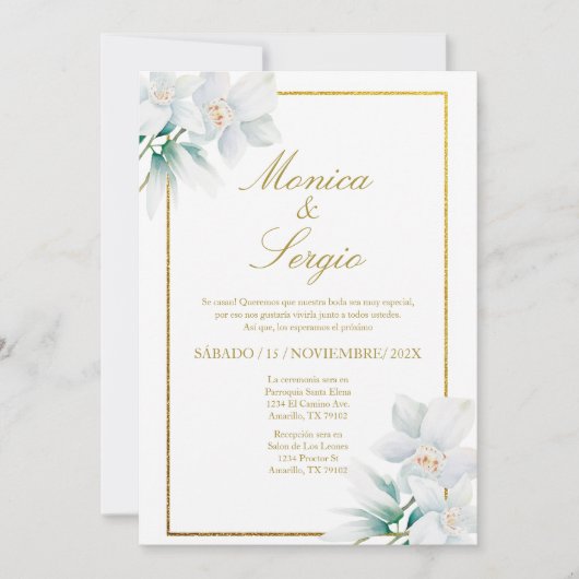 Elegante witte lelie bruiloft uitnodiging in het S (Voorkant)