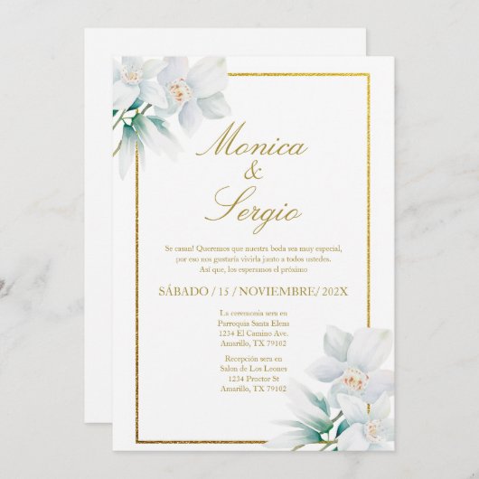 Elegante witte lelie bruiloft uitnodiging in het S (Voorkant / Achterkant)