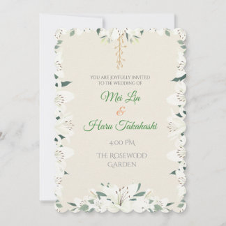 Elegante witte lelie & groen bruiloft uitnodiging