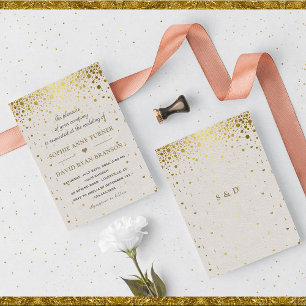 Elegante witte leren gouden confetti bruiloft kaart