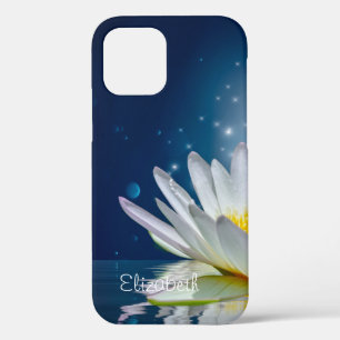 Elegante Witte Lotus Blauw iPhone 12 Pro Hoesje