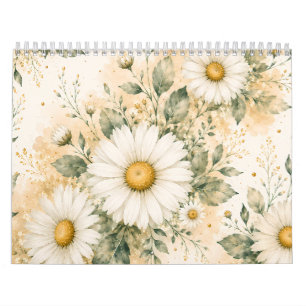 Elegante Witte Madelief Botanische Waterverf Kalender