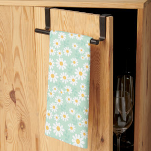 Elegante Witte Madeliefjes Bloemen Pastel Teal Pas Theedoek