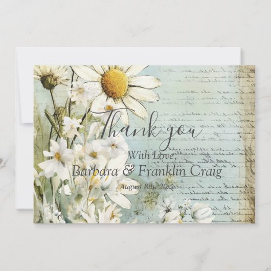 Elegante witte madeliefjes bruiloft bedankt (Voorkant)