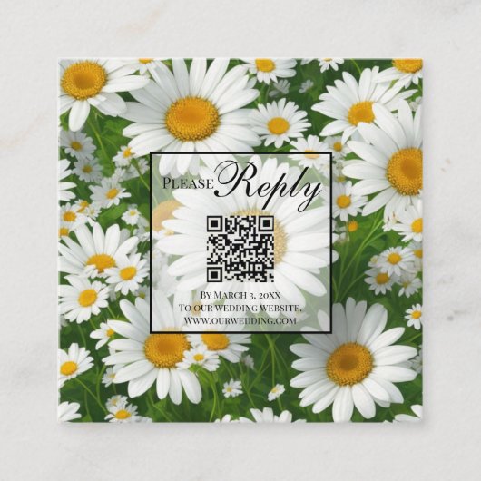Elegante witte madeliefjes witte bloemenvelden QR Informatiekaartje (Voorkant)