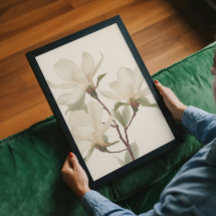 Elegante witte magnolia-aquarel takken wandkunst