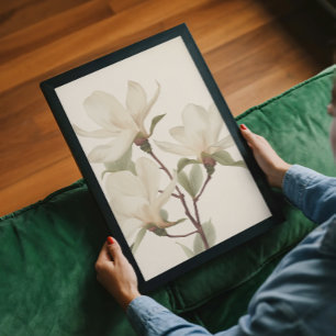 Elegante witte magnolia-aquarel takken wandkunst poster