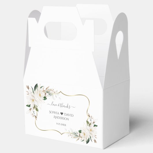 Elegante witte magnolia bloemen gouden bruiloft   bedankdoosjes (Geopend)
