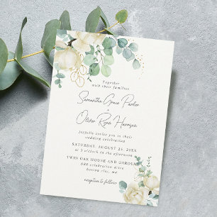 Elegante witte Magnolia Eucalyptus Boeket Bruiloft Kaart